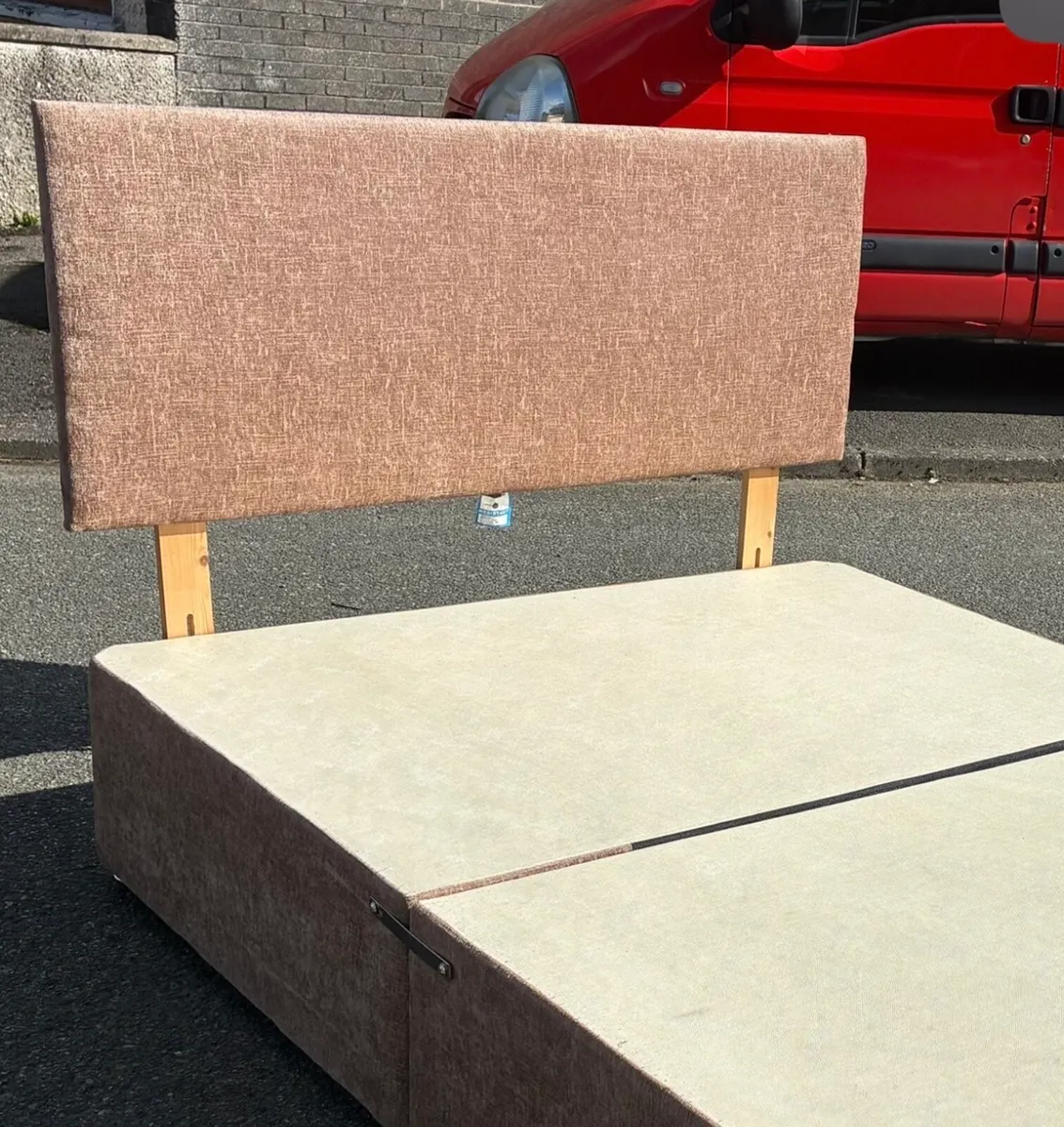Brown Double bed base & Headboard - Image 4