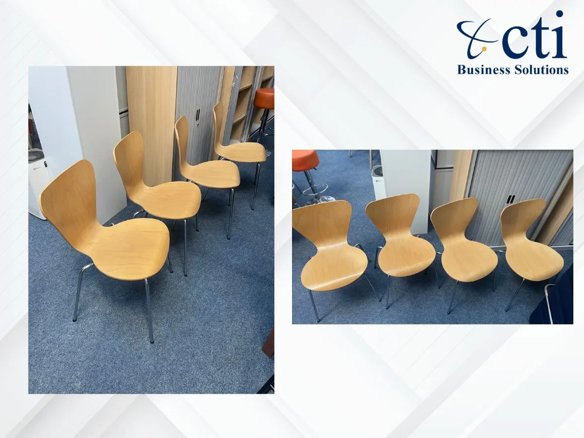 8 x Wooden Canteen Chairs With Chrome Legs - Image 2
