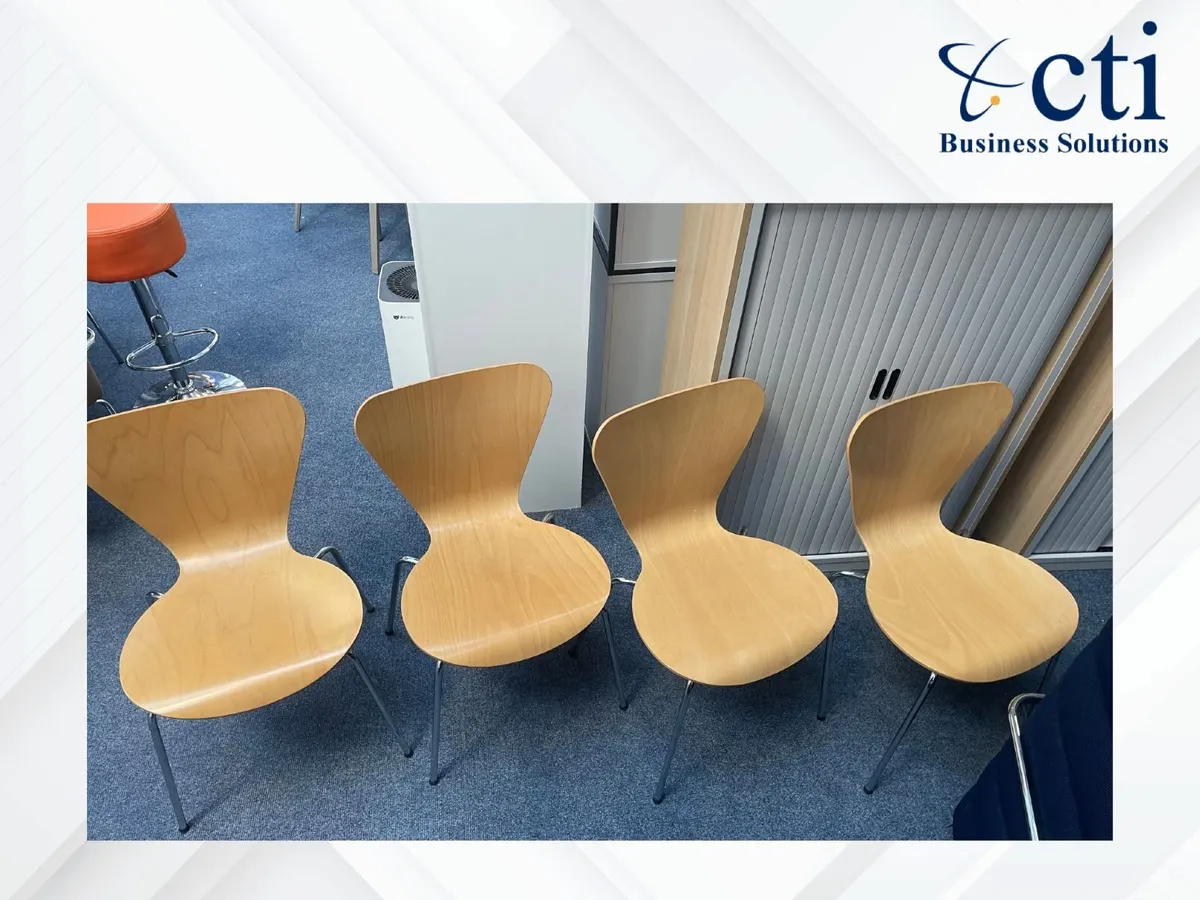 8 x Wooden Canteen Chairs With Chrome Legs - Image 3