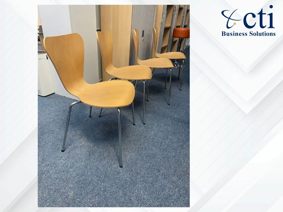 8 x Wooden Canteen Chairs With Chrome Legs - Image 4