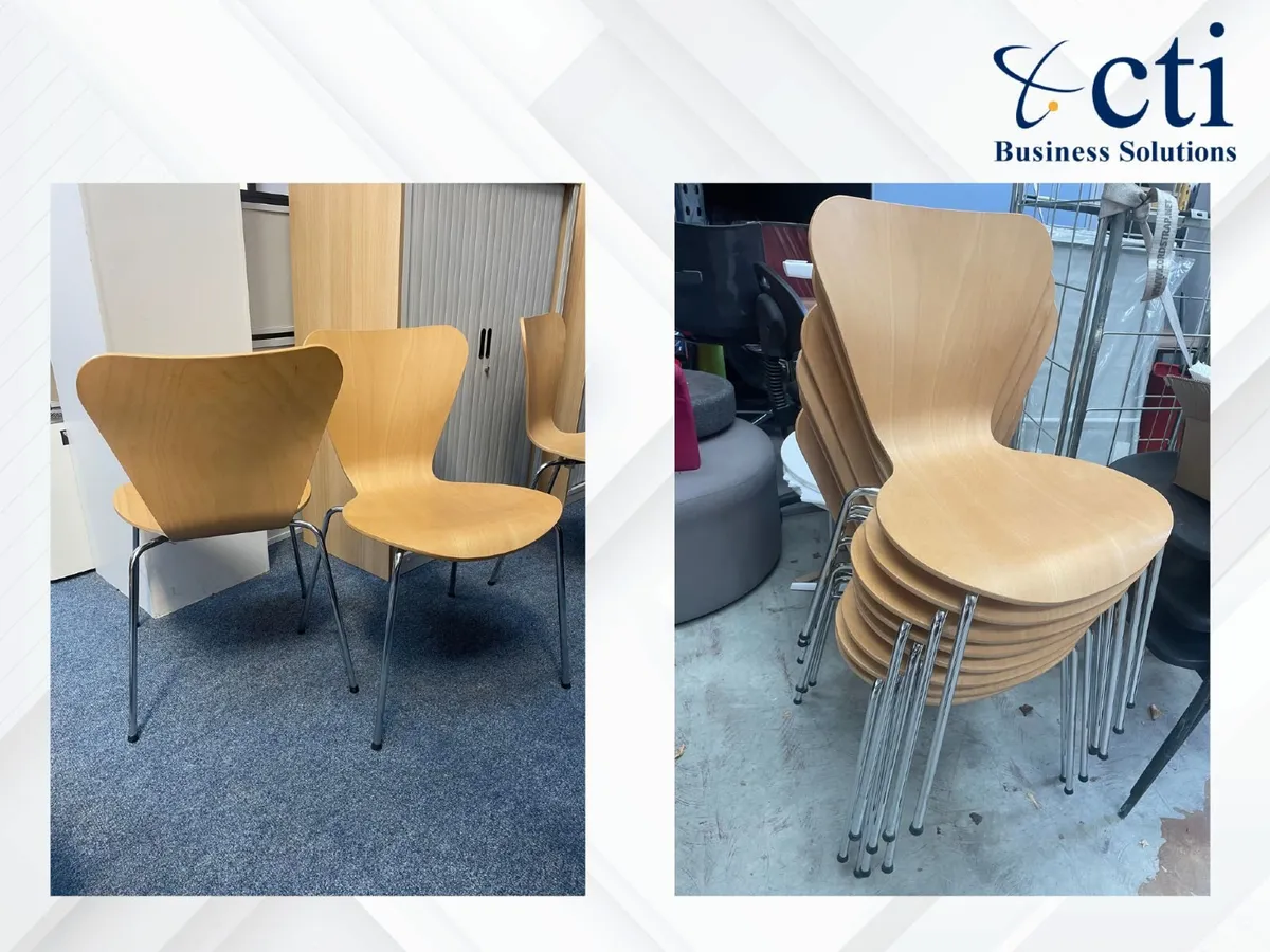 8 x Wooden Canteen Chairs With Chrome Legs - Image 1