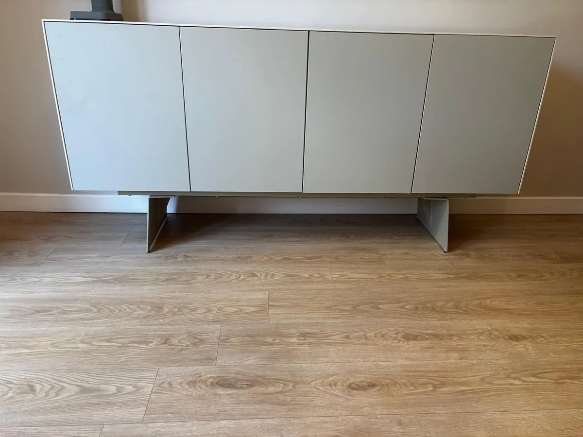 Modern Grey Sideboard w/ Marble-Effect Top & Sides - Image 4