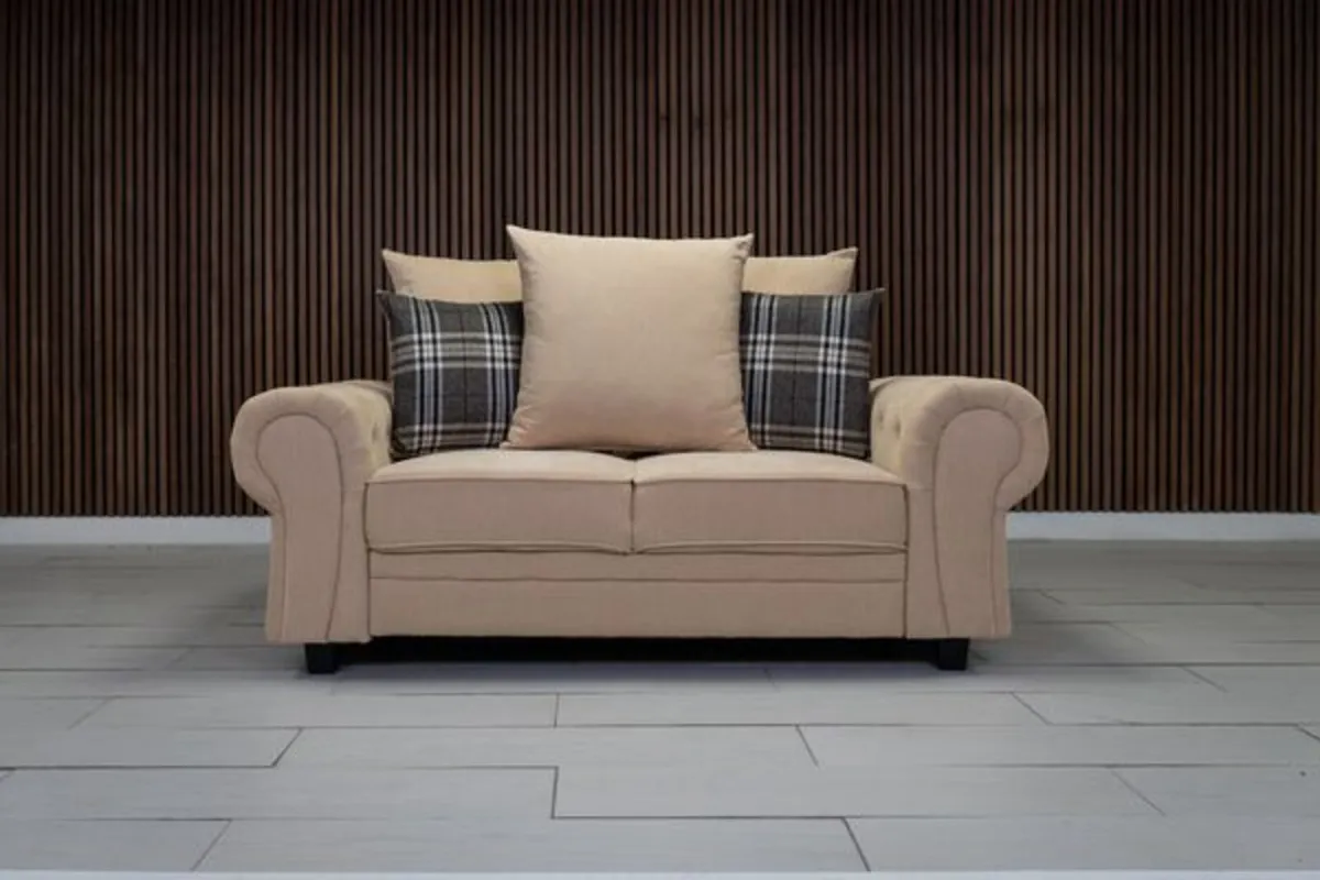 Verona 2 Seater Grey & Beige Fabric Sofa - Image 1