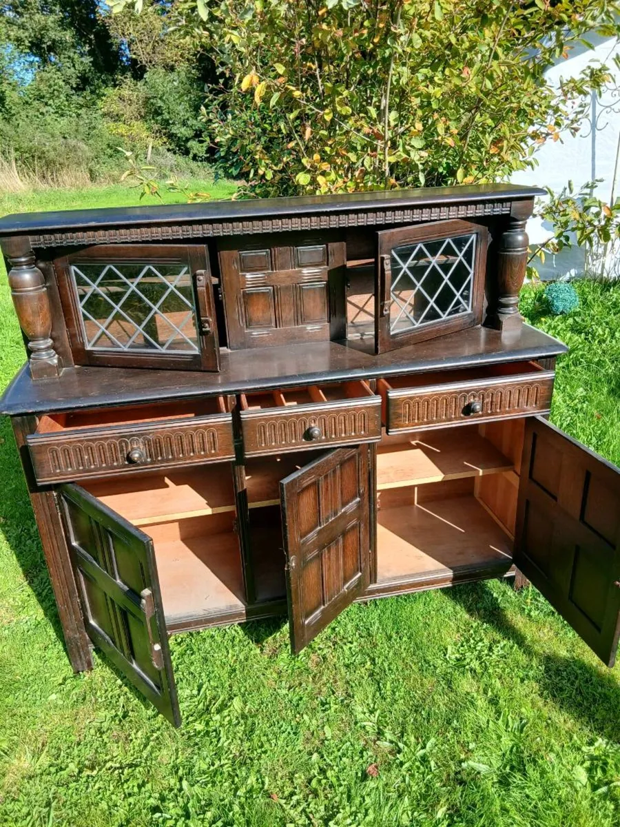 Vintage Tudor Style Dark Oak Dresser - Image 2