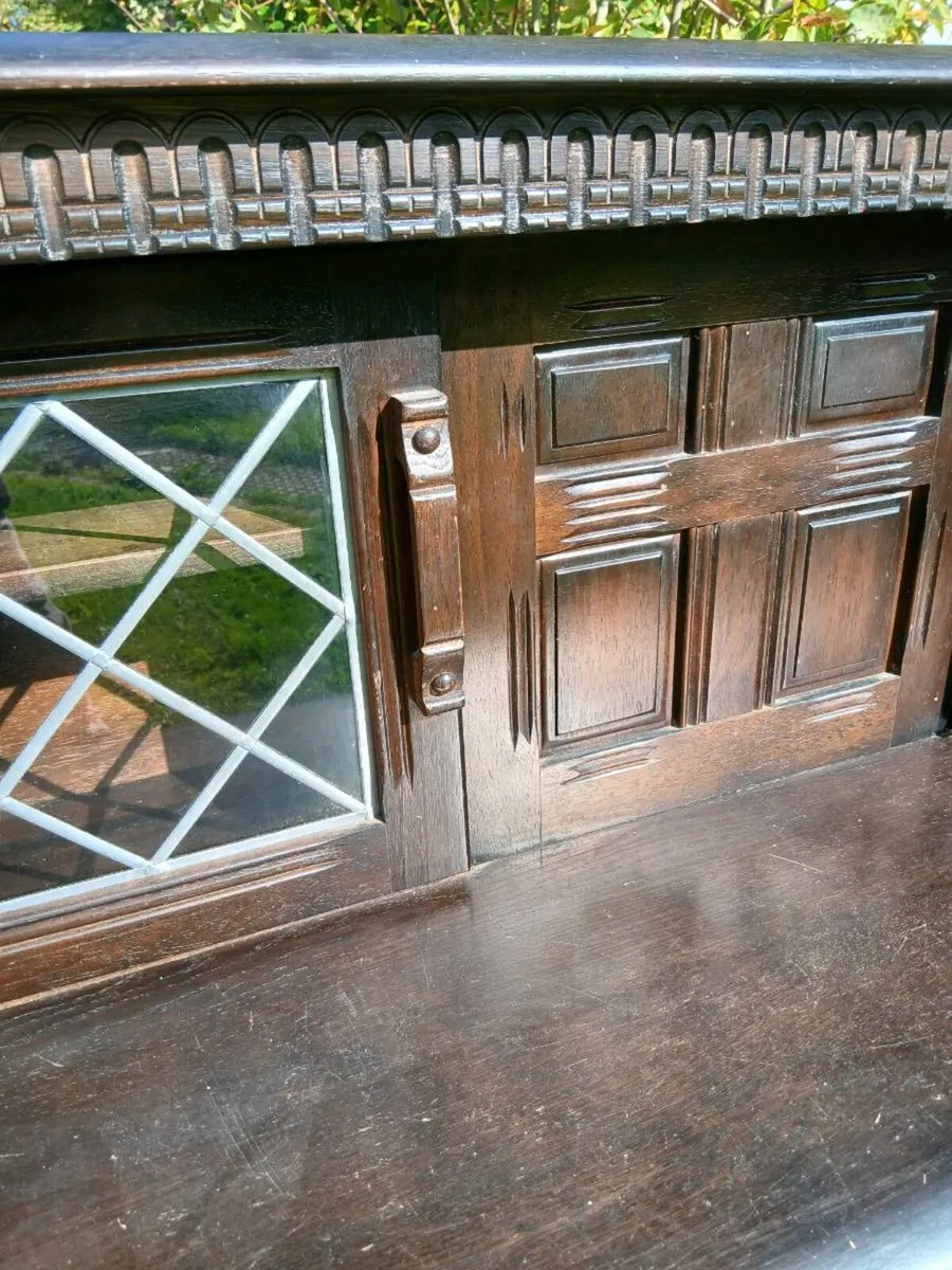 Vintage Tudor Style Dark Oak Dresser - Image 4