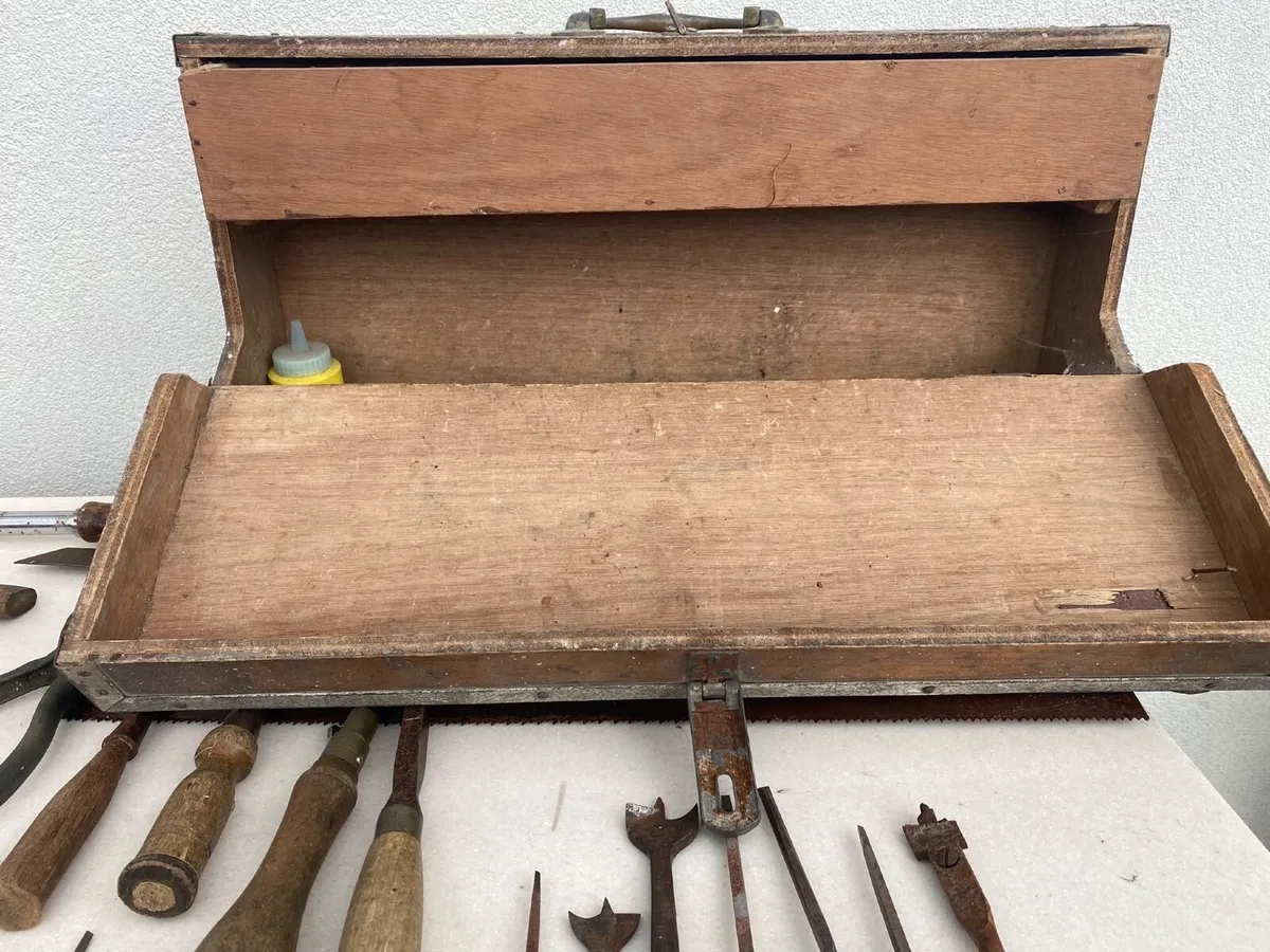 Antique 1950s Carpenter’s Toolbox & Full Tool Set - Image 3