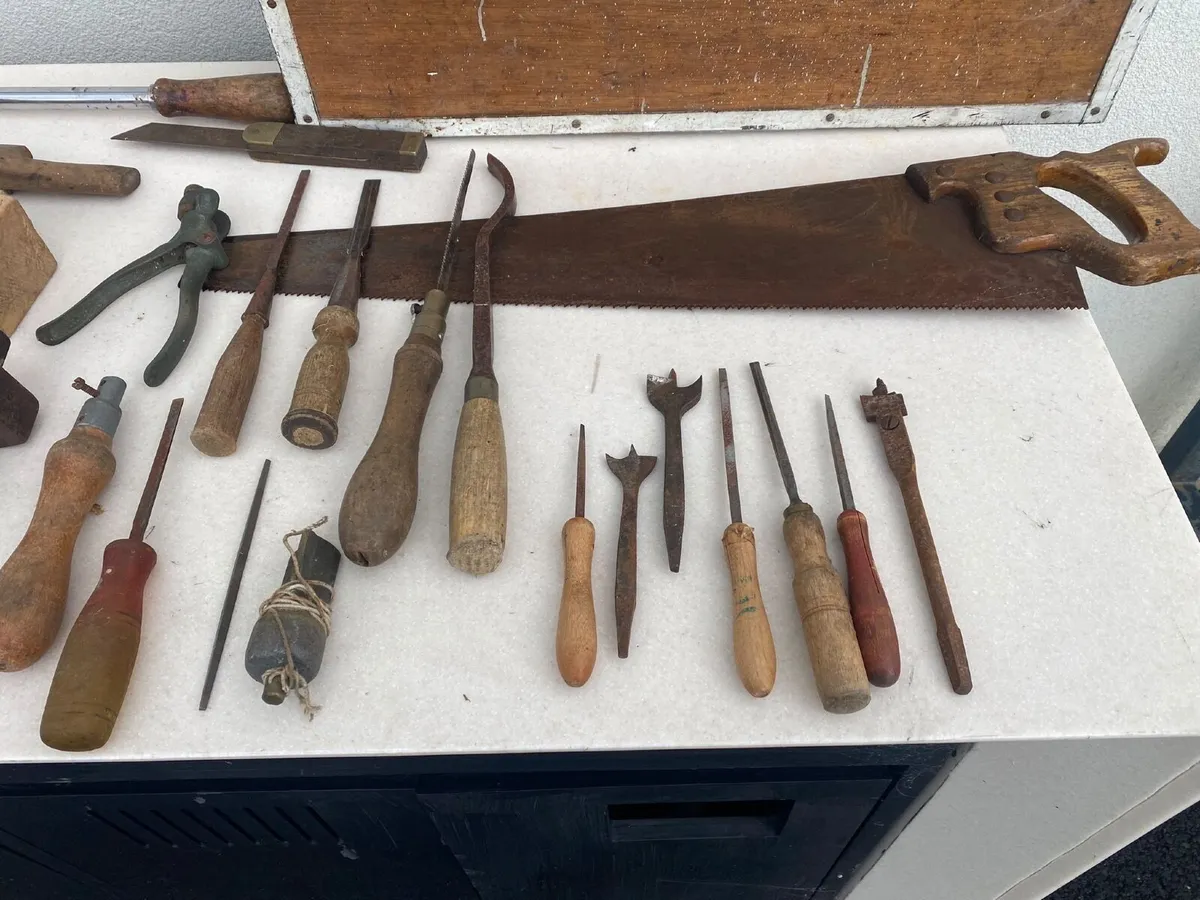 Antique 1950s Carpenter’s Toolbox & Full Tool Set - Image 4