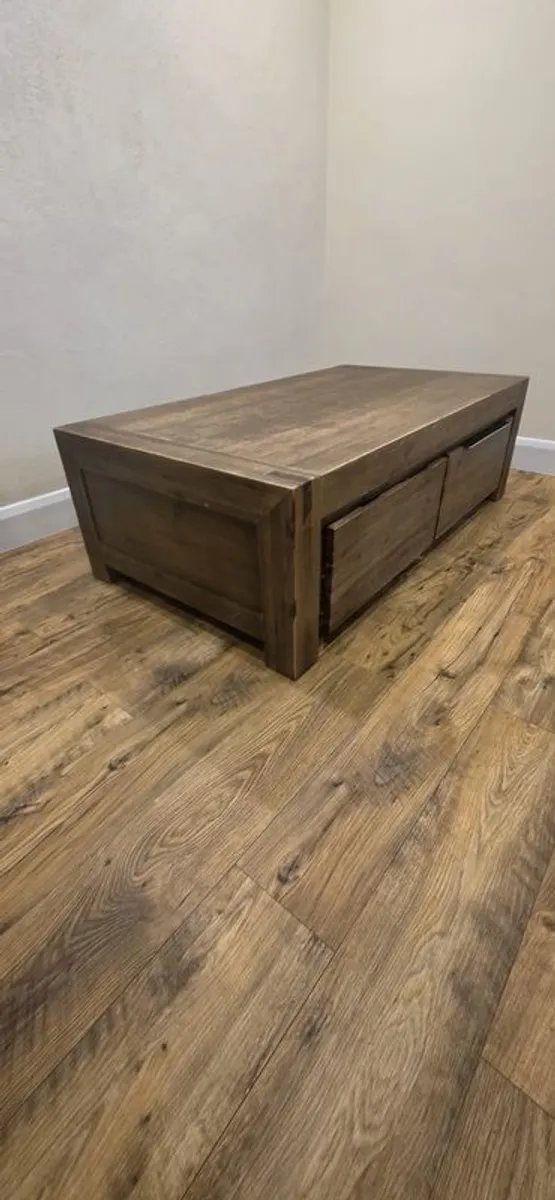 Coffee table solid wood with drawers heavy unique table - Image 1