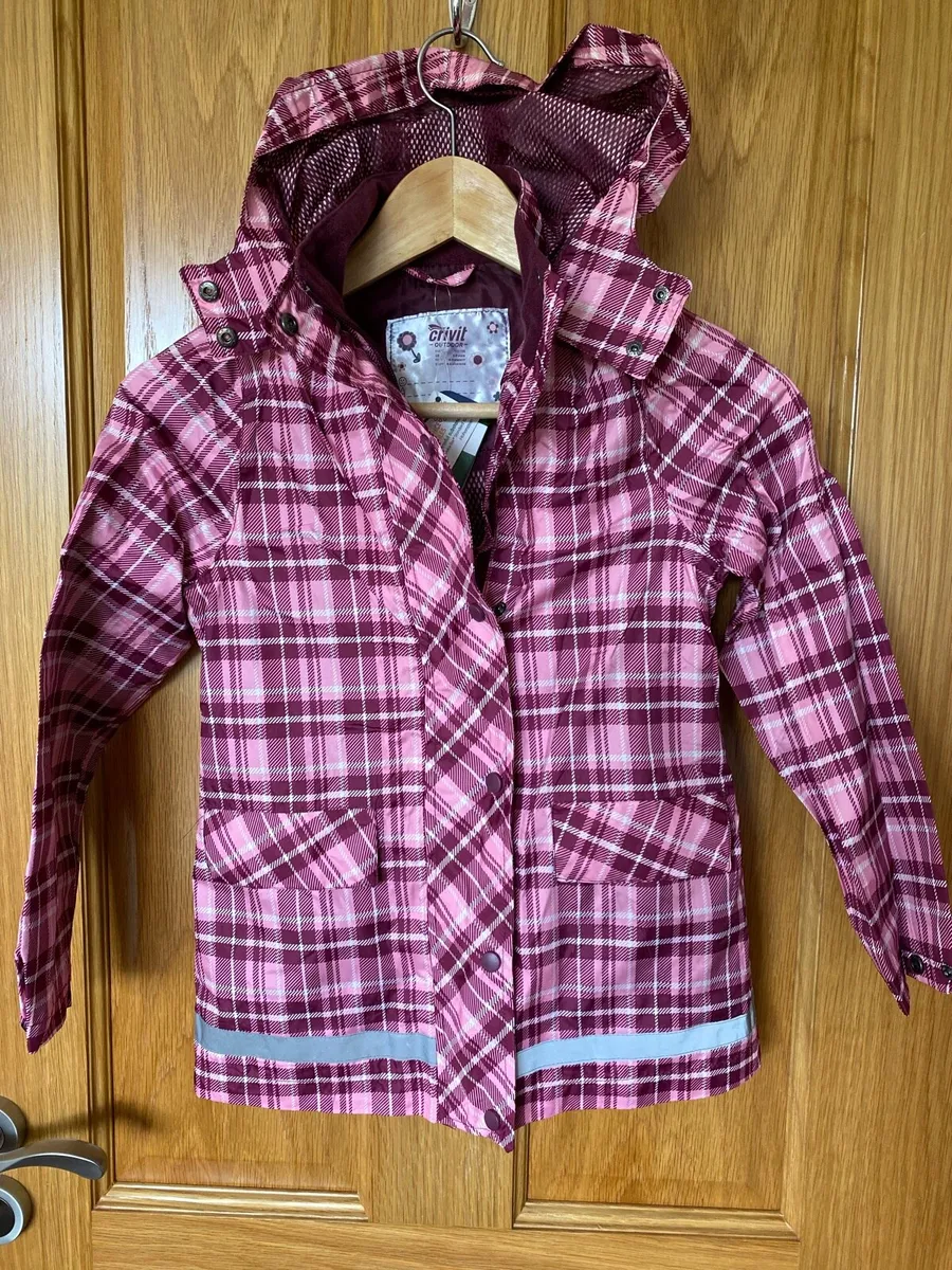 Brand New Girl’s Outdoor Pink Tartan Raincoat - Image 1