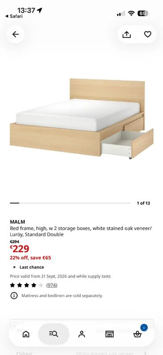 Malm bed with 2 drawers, mattress and lockers - Image 4