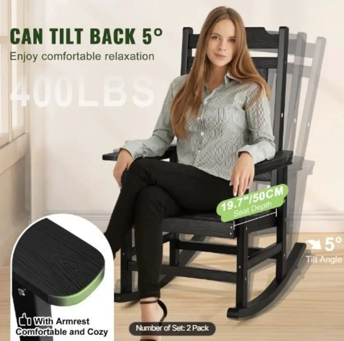 2 Pcs Porch Rocker, HIPS Outdoor - Image 4