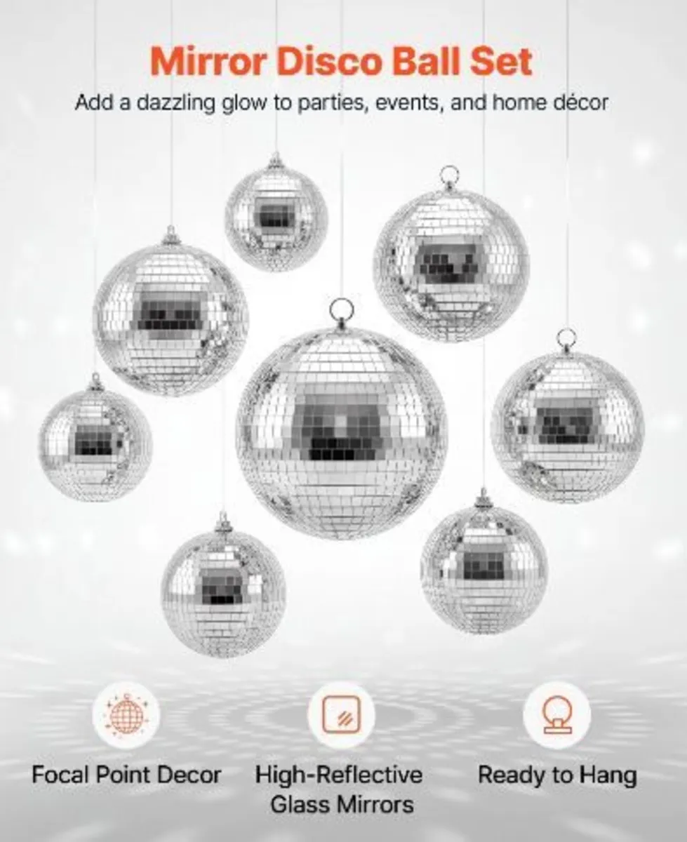 Mirror Disco Ball 100/150/200 mm 8-Pack - Image 2