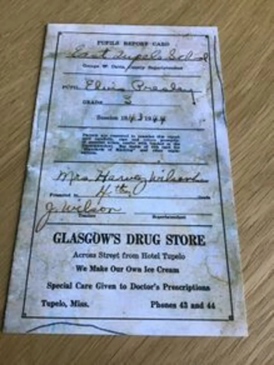 Elvis Memorabilia- Elvis’s School Report Card 1943
