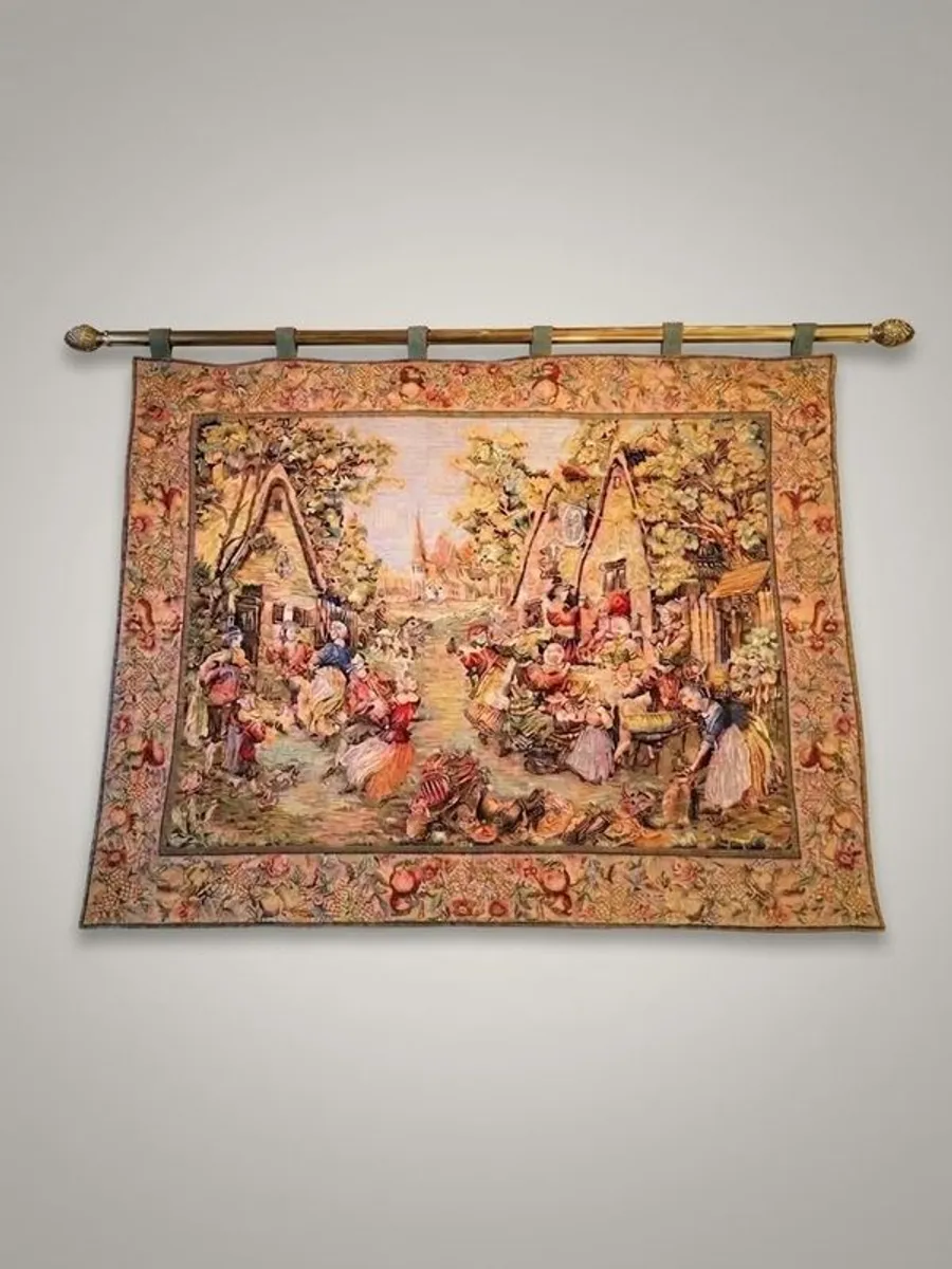 Vintage French "Fete Champetre" Village Festival Tapestry - Image 1