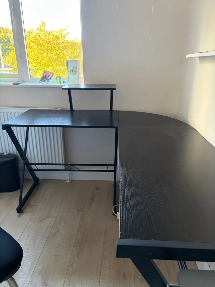 Black L-Shaped Corner Desk with Monitor Shelf - Image 4