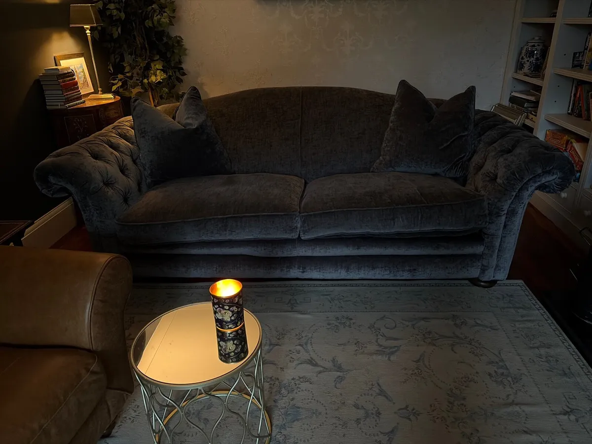 Grey velvet sofa - Image 1