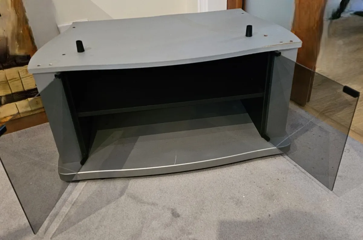 Grey TV stand & Cabinet, on castors - Image 1