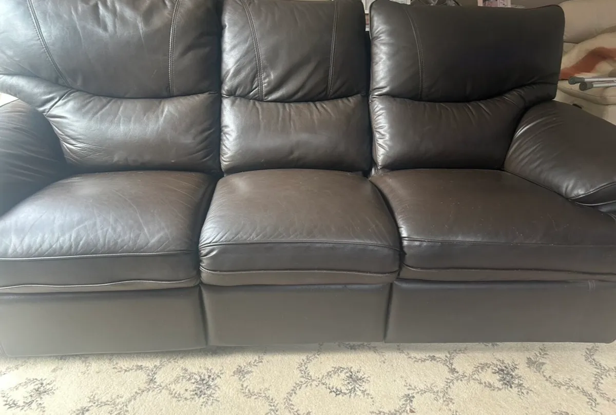 Brown 3 piece Recliner Leather Sofa/ Couch - Image 1