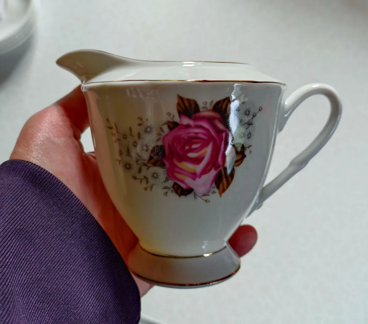 Milk Jug & 4 White Porcelain Saucers (used). - Image 3