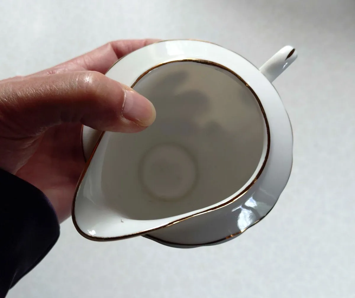 Milk Jug & 4 White Porcelain Saucers (used). - Image 4