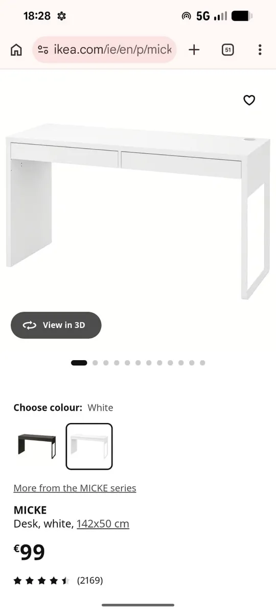 MICKE
Desk, white, 142x50 cm - Image 3