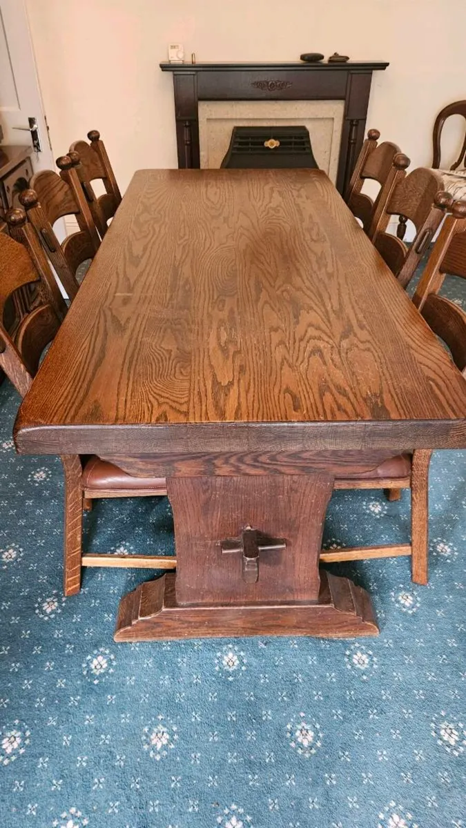Hardwood dining table and six chairs - Image 2