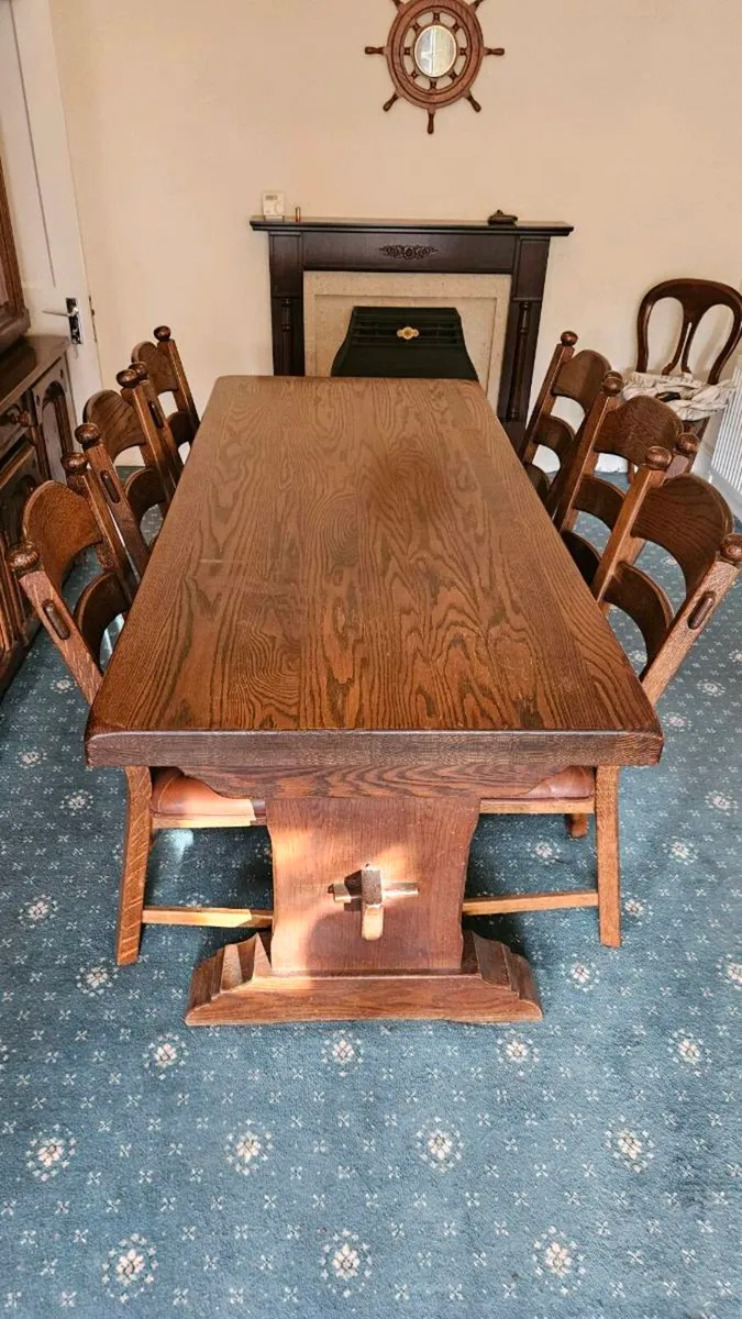 Hardwood dining table and six chairs - Image 1