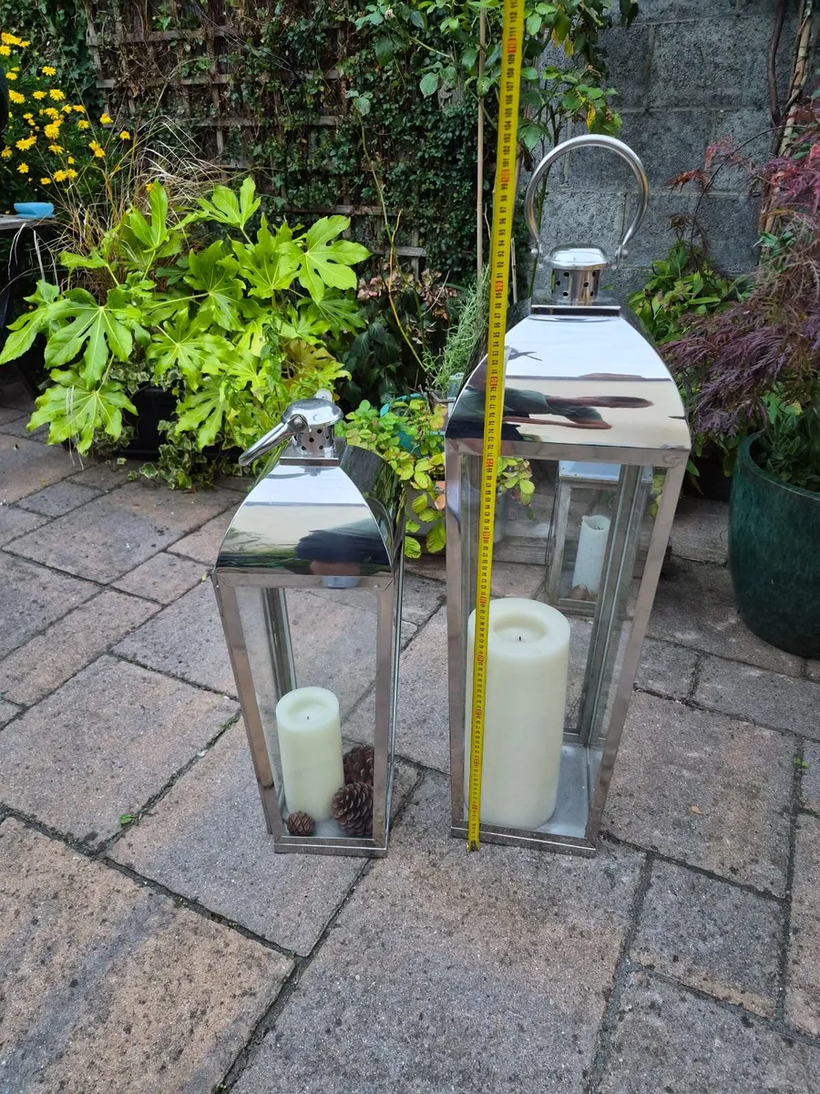 Pair of Large Stainless Steel & Glass Lanterns - Image 2