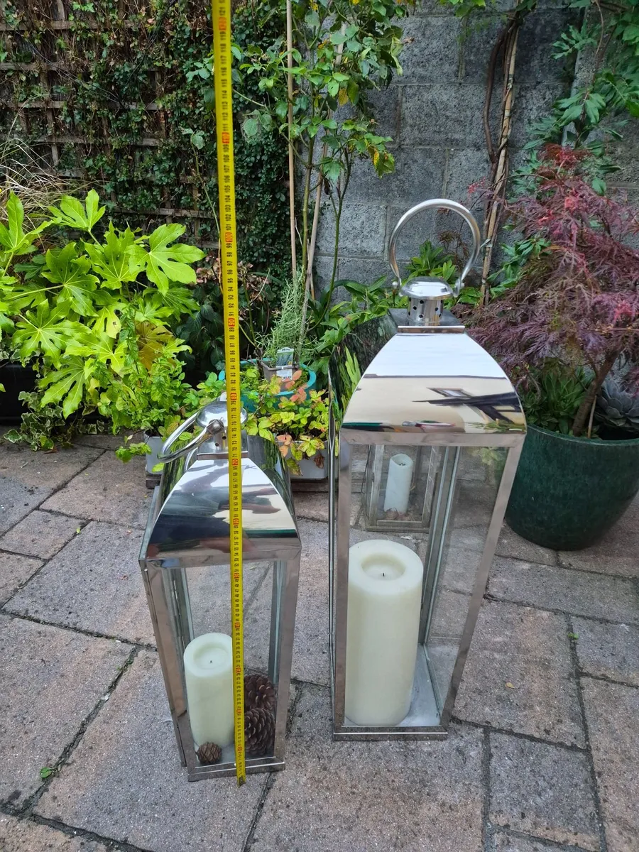 Pair of Large Stainless Steel & Glass Lanterns - Image 3