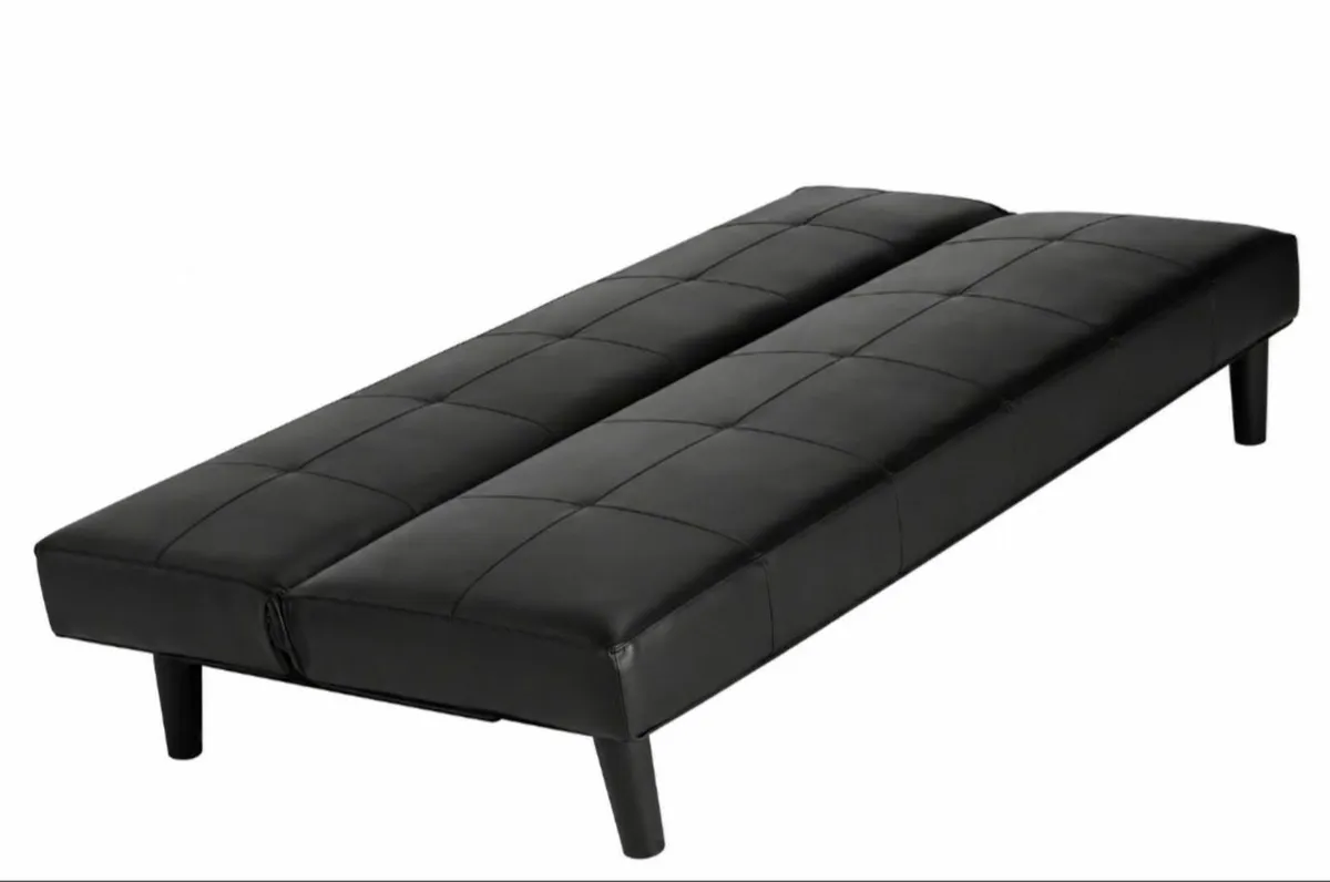 Black leather sofa bed - Image 4