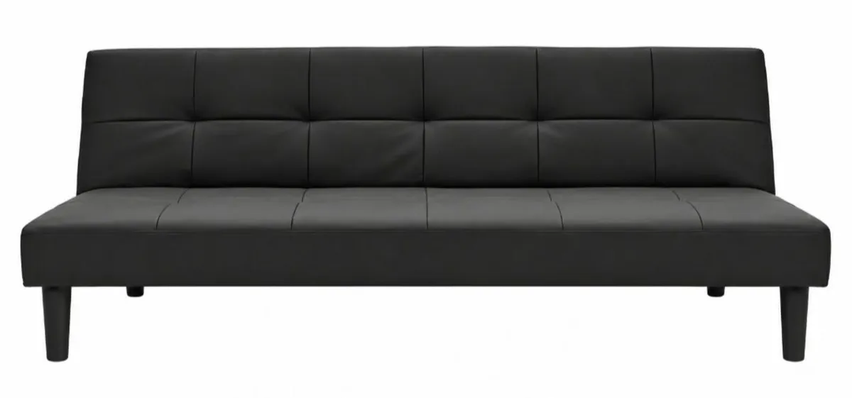 Black leather sofa bed - Image 1