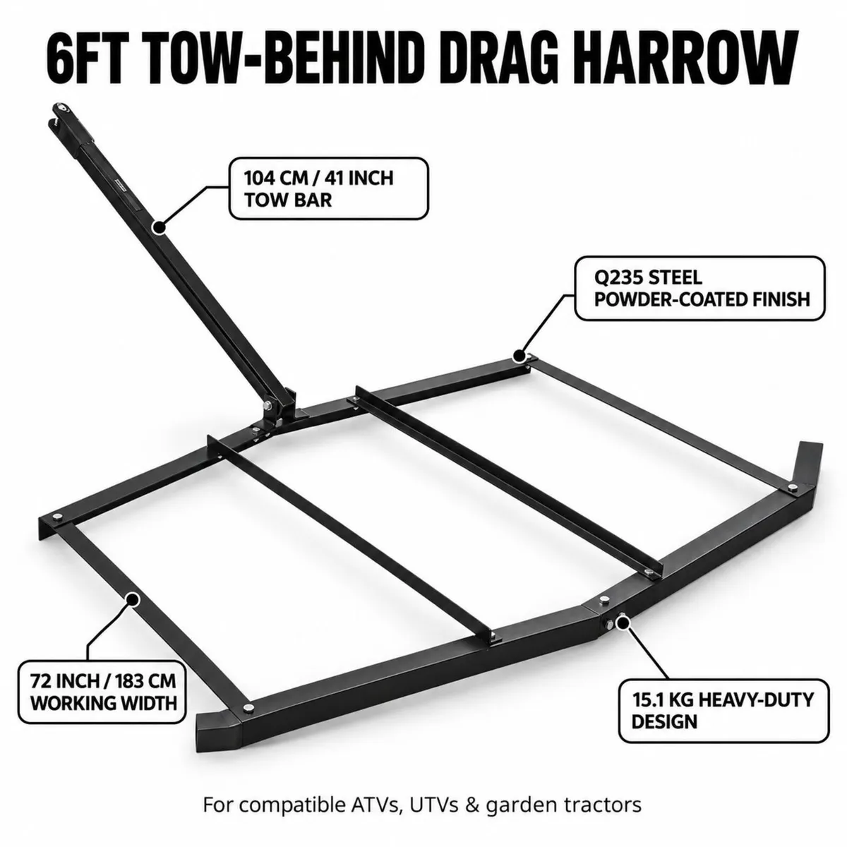 6ft Tow Behind Drag Harrow for ATV Tractor and Dri - Image 4