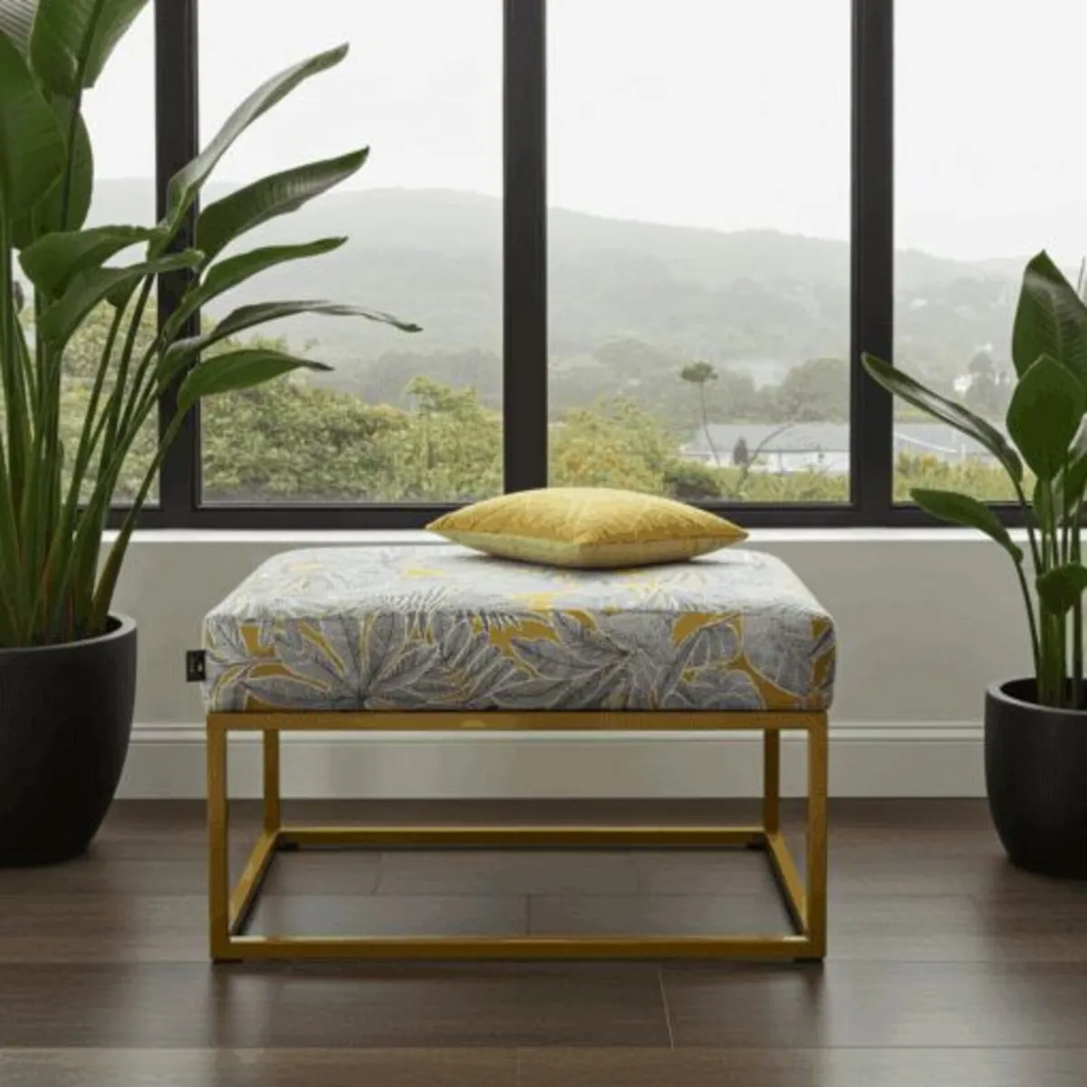 Gray Fabric Square Ottoman 60x60 Metal Frame - Image 1