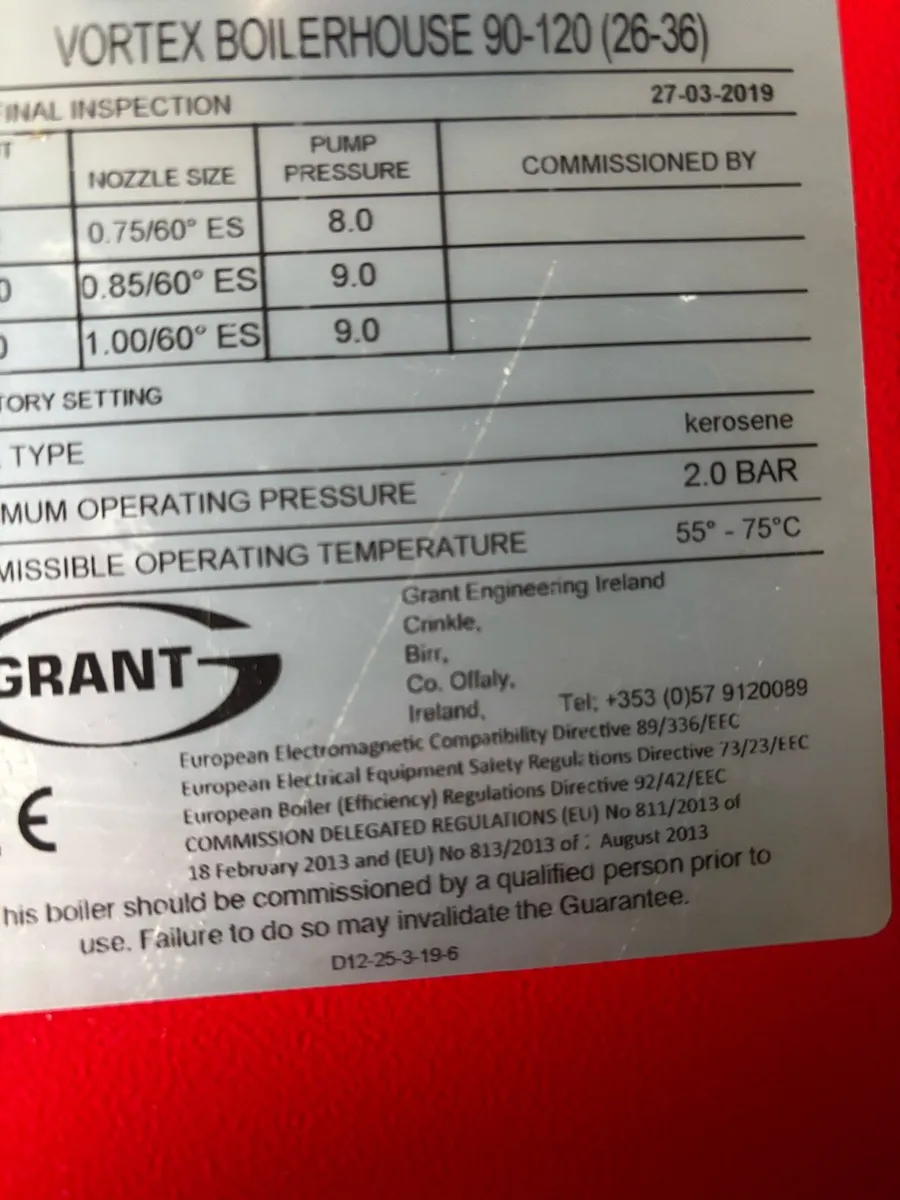 2019 grant 90-120 indoor condensing boiler - Image 2