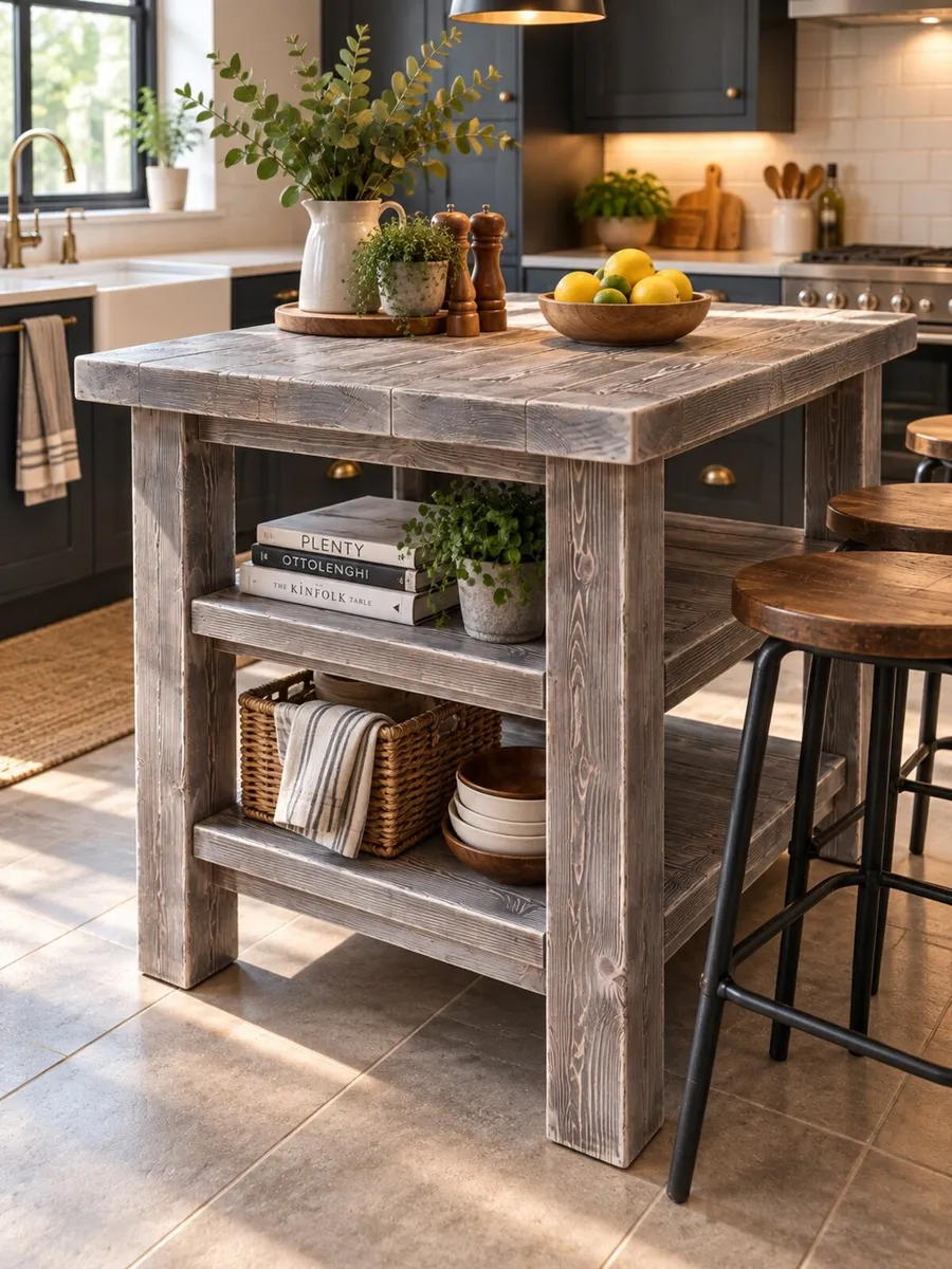 Aged Driftwood Style Compact Kitchen Island - Image 1