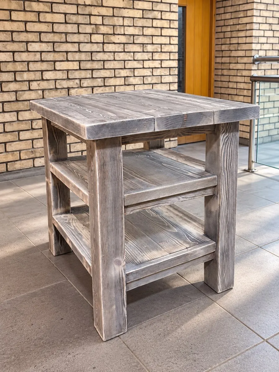 Aged Driftwood Style Compact Kitchen Island - Image 2