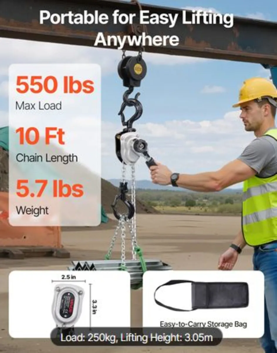 Manual Lever Chain Hoist,1/4T 250KG Capacity Heavy - Image 3