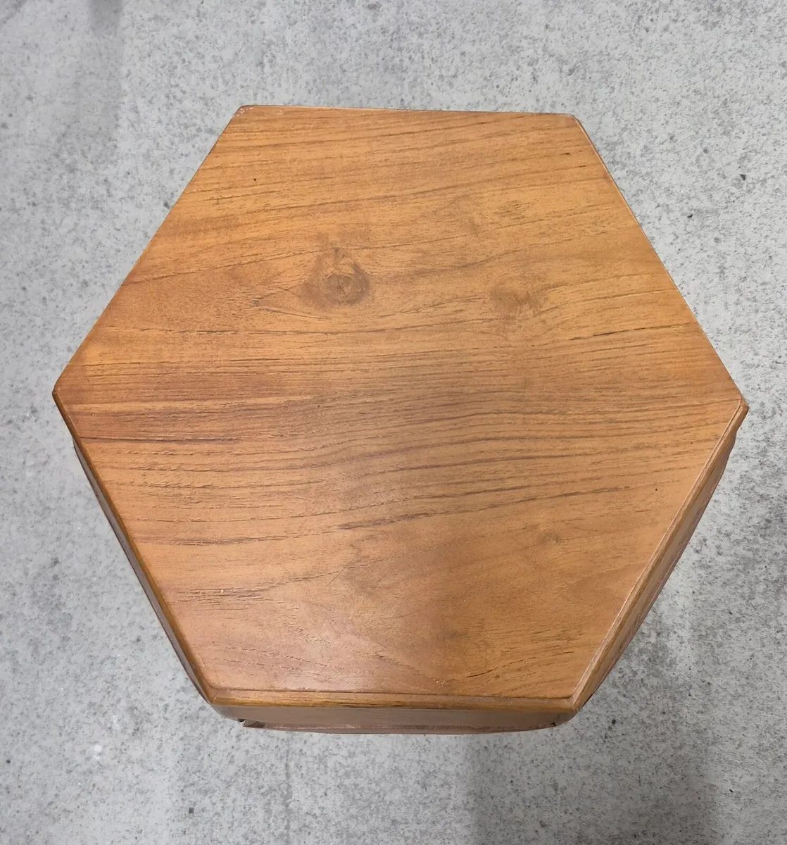 Hand-Carved Wooden Hexagonal Side Table - Image 2