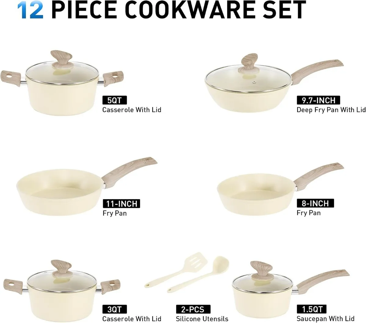 12 Pieces Nonstick Pots and Pans Set Cookware - Image 4