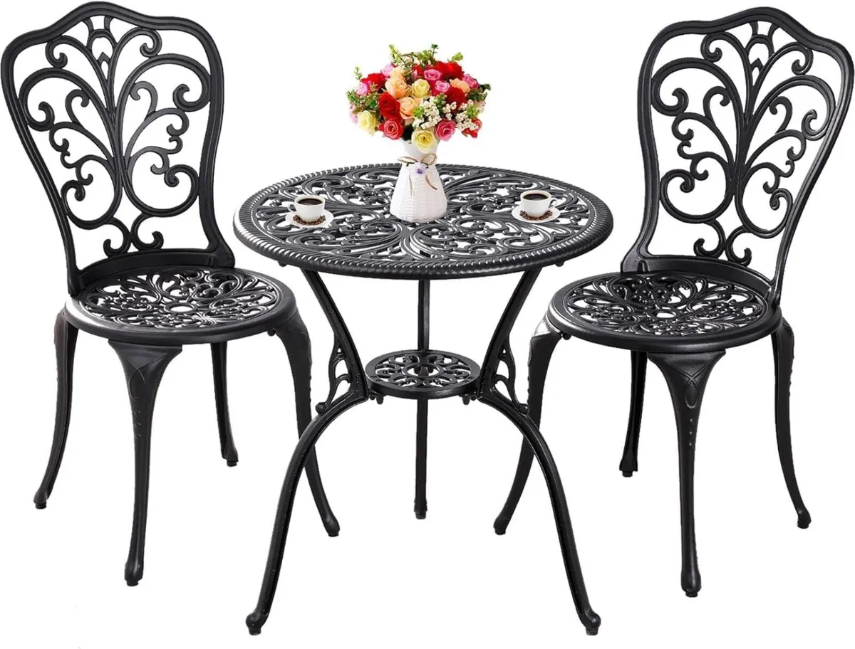 Garden Bistro Table and Chairs Metal Set - Image 1