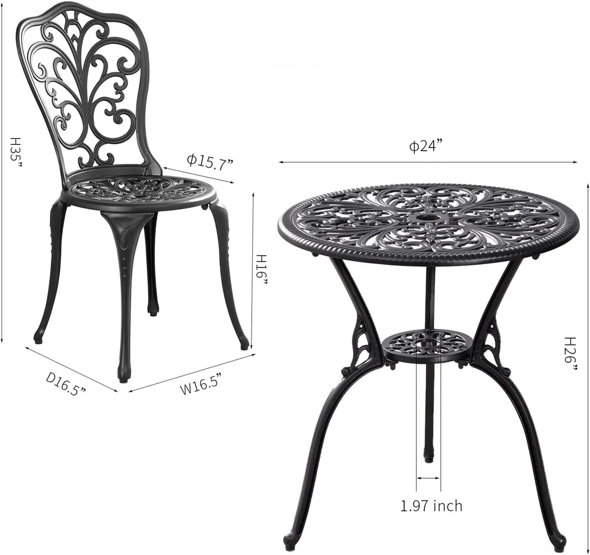 Garden Bistro Table and Chairs Metal Set - Image 3