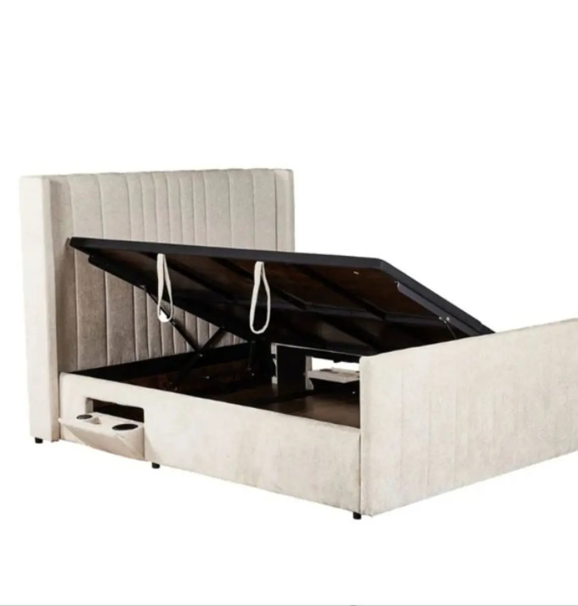 Clara Beige Fabric Smart Storage Bed - Image 3