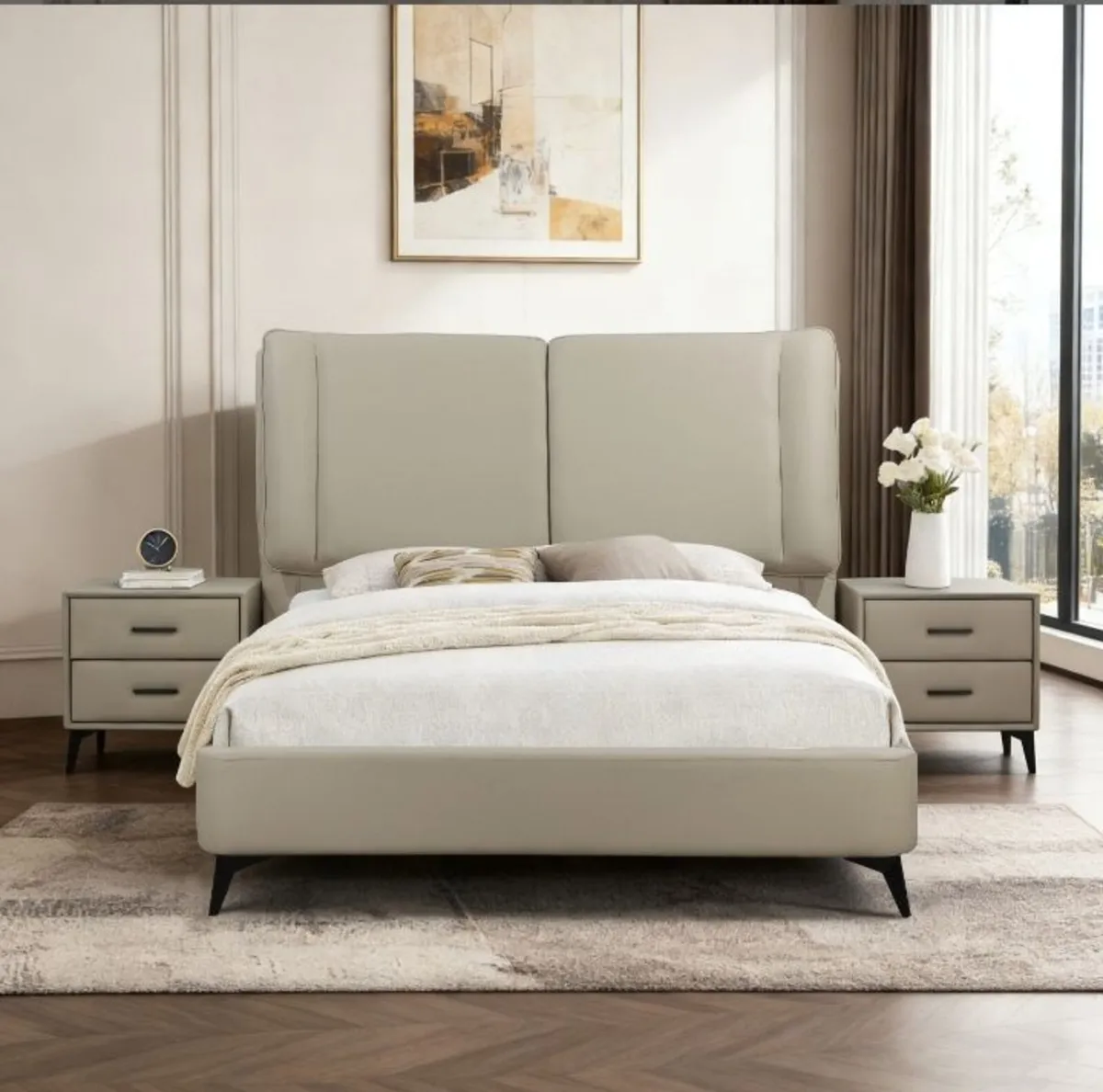 Antrim Beige Faux Leather Bed - Image 2