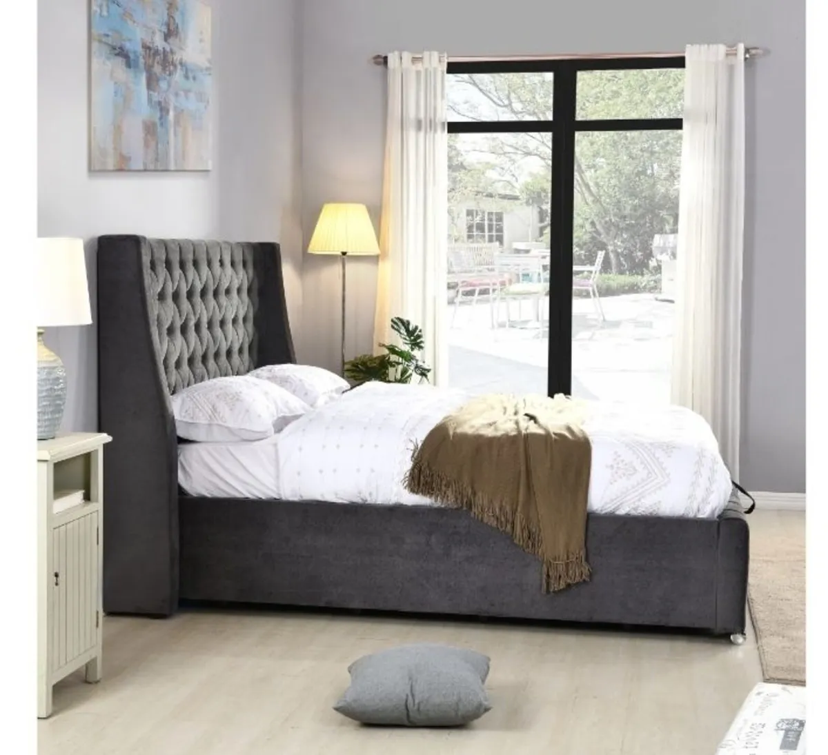 Jersey Dark Grey Fabric Bed - Image 1