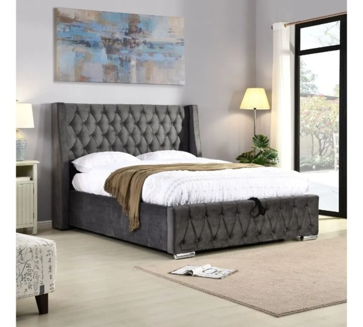 Jersey Dark Grey Fabric Bed - Image 2