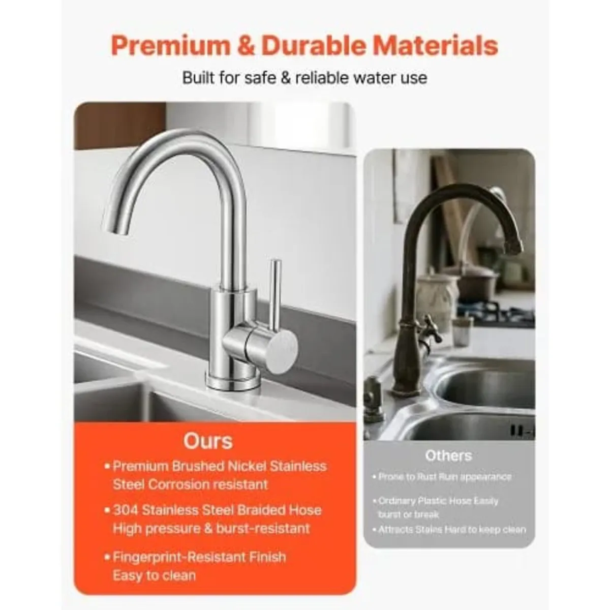 Single Handle Sink Faucet, Brushed Nickel Single H - Image 3