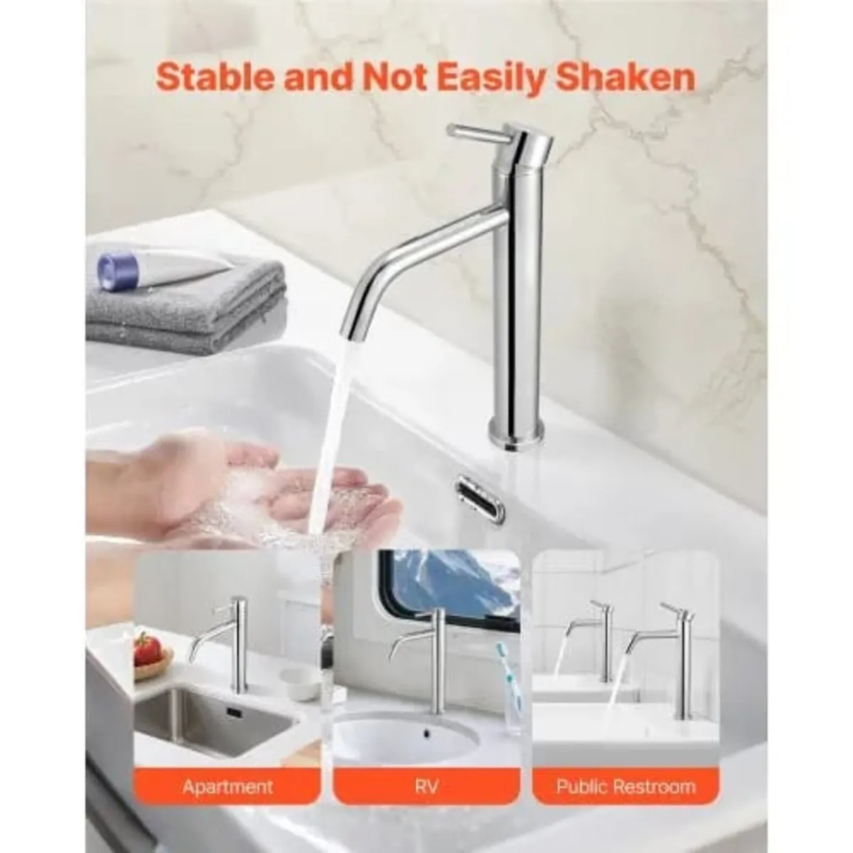 Single Handle Sink Faucet, Chrome-Plated Silver Fa - Image 3
