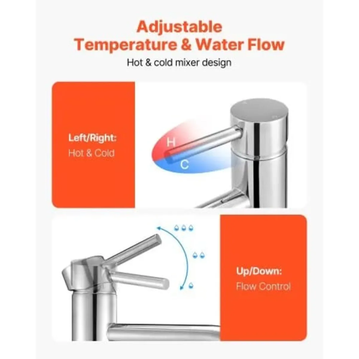 Single Handle Sink Faucet, Chrome-Plated Silver Fa - Image 4