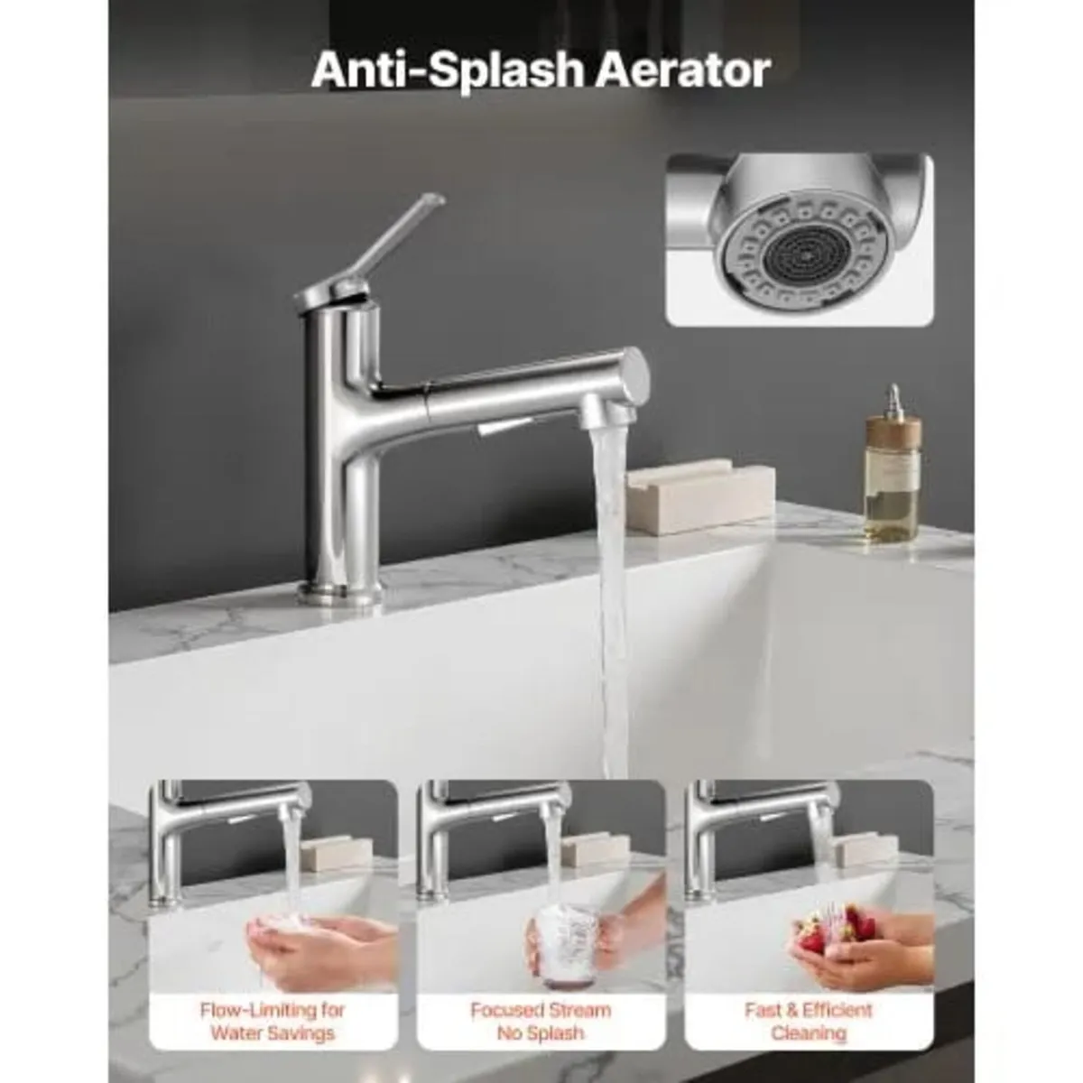 Single Handle Pull Out Faucet 1 or 3 Hole, Brushed - Image 2