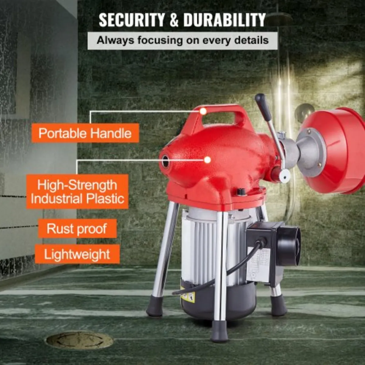 Drain Cleaner Machine 66FT x 5/8 Inch, 250W Electr - Image 2